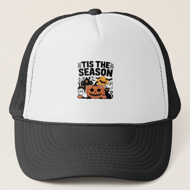 Tis The Season Pumpkin Halloween Fall Funny Cute T Trucker Hat (Front)