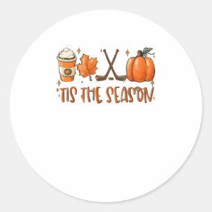 Tis The Season Pumpkin Latte Fall Leaves Thanksgiv Classic Round Sticker
