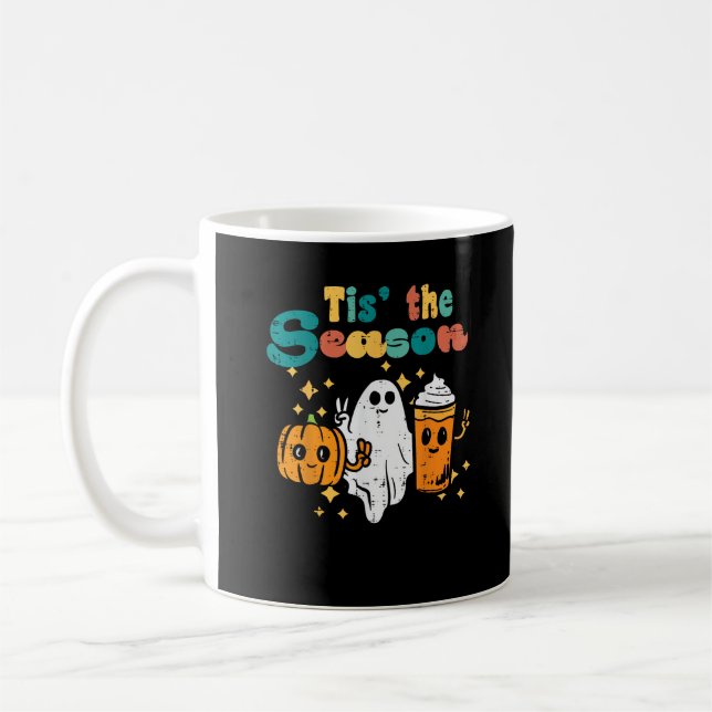 Tis The Season Pumpkin Latte Retro Halloween Fall Coffee Mug (Left)