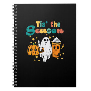 Tis The Season Pumpkin Latte Retro Halloween Fall Notebook