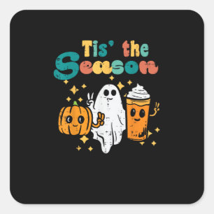 Tis The Season Pumpkin Latte Retro Halloween Fall Square Sticker