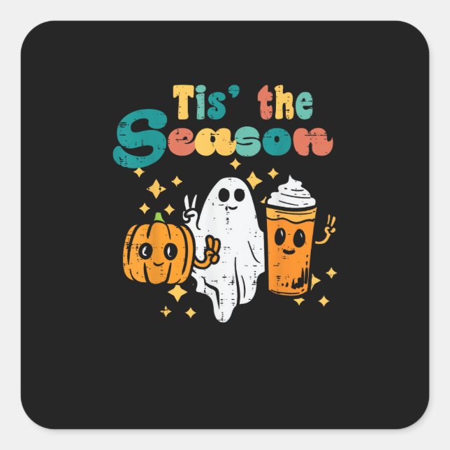 Tis The Season Pumpkin Latte Retro Halloween Fall Square Sticker (Front)
