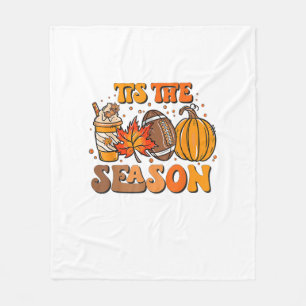 Tis The Season Pumpkin Leaf Latte Fall Aesthetic C Fleece Blanket