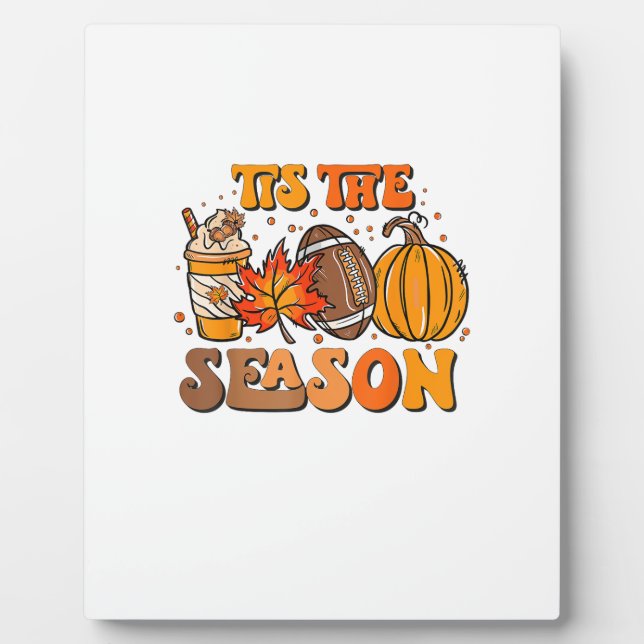 Tis The Season Pumpkin Leaf Latte Fall Aesthetic C Plaque (Front)