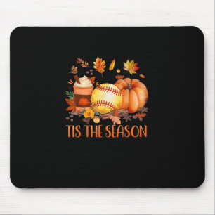 Tis The Season Pumpkin Leaf Latte Fall Softball Mouse Mat