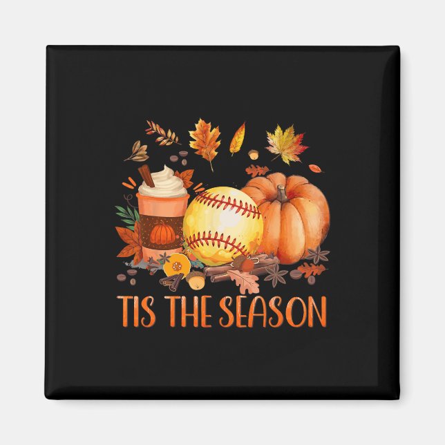Tis The Season Pumpkin Leaf Latte Fall Softll Tees Magnet (Front)