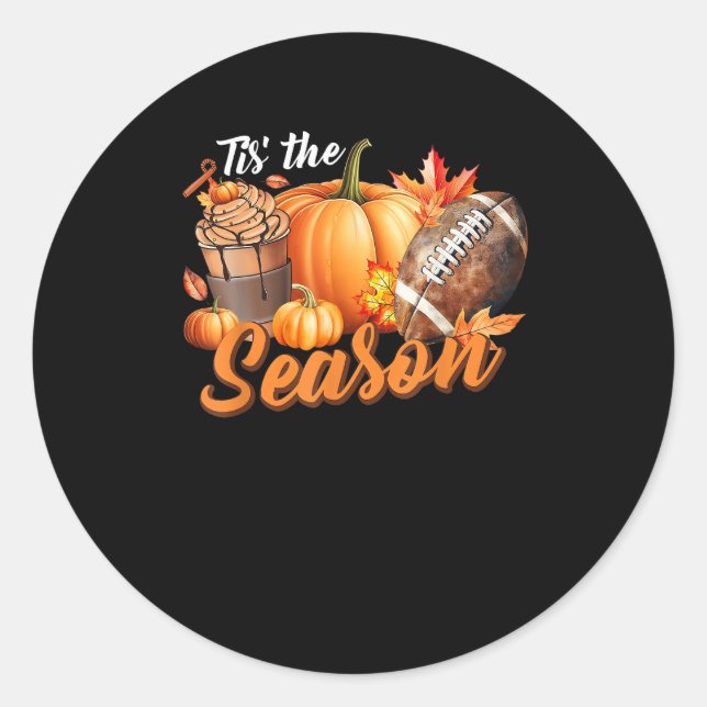 Tis The Season Pumpkin Leaf Latte Fall Thanksgivin Classic Round Sticker (Front)