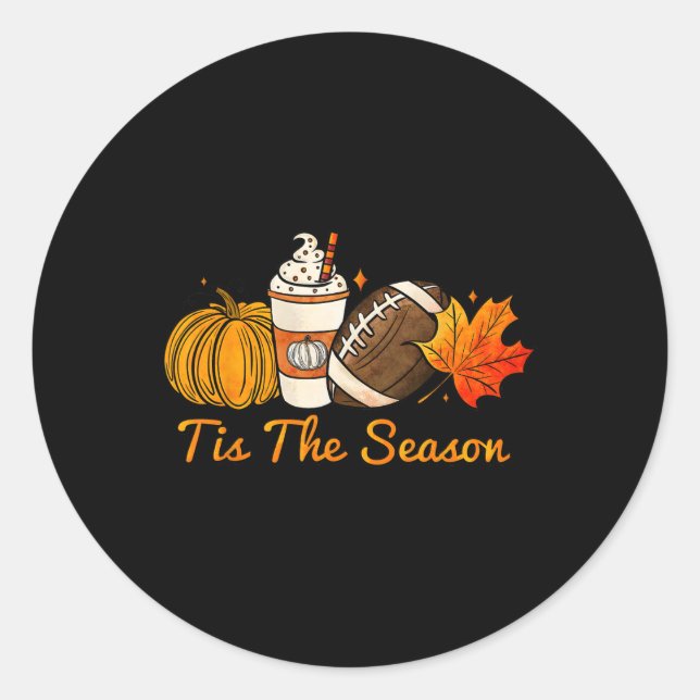 Tis The Season Pumpkin Leaf Latte Fall Thanksgivin Classic Round Sticker (Front)