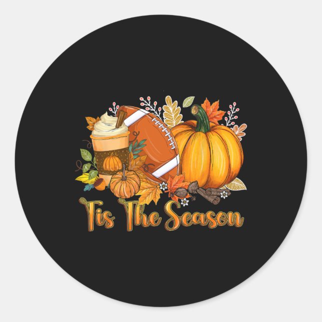 Tis The Season Pumpkin Leaf Latte Fall Thanksgivin Classic Round Sticker (Front)