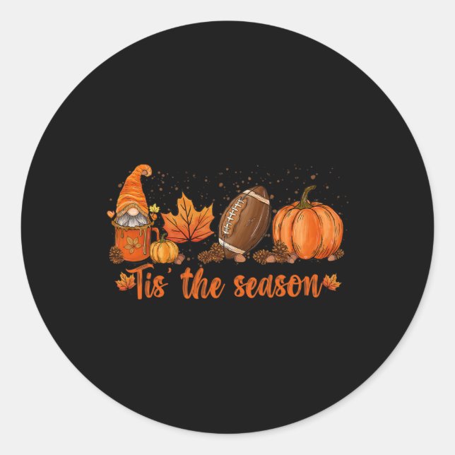 Tis The Season Pumpkin Leaf Latte Fall Thanksgivin Classic Round Sticker (Front)