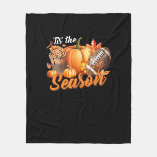 Tis The Season Pumpkin Leaf Latte Fall Thanksgivin Fleece Blanket