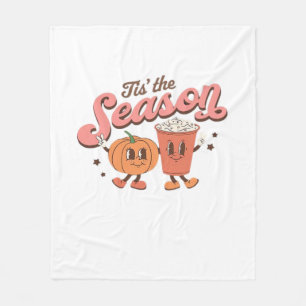 Tis The Season Pumpkin Leaf Latte Fall Thanksgivin Fleece Blanket