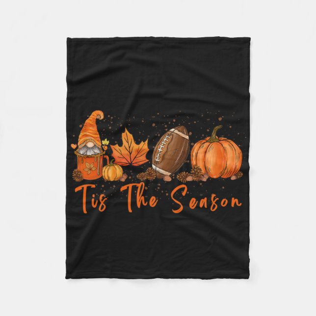 Tis The Season Pumpkin Leaf Latte Fall Thanksgivin Fleece Blanket (Front)