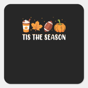Tis The Season Pumpkin Leaf Latte Fall Thanksgivin Square Sticker