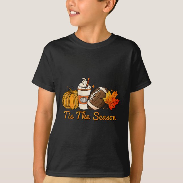 Tis The Season Pumpkin Leaf Latte Fall Thanksgivin T-Shirt (Front)