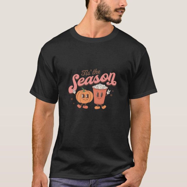 Tis The Season Pumpkin Leaf Latte Fall Thanksgivin T-Shirt (Front)