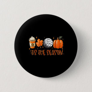 Tis The Season Pumpkin Leaf Latte Fall Volleyball  6 Cm Round Badge