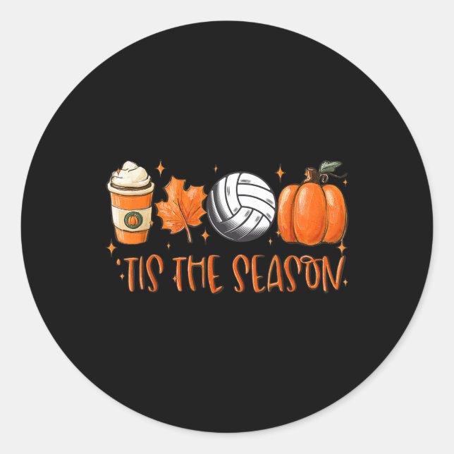 Tis The Season Pumpkin Leaf Latte Fall Volleyball  Classic Round Sticker (Front)