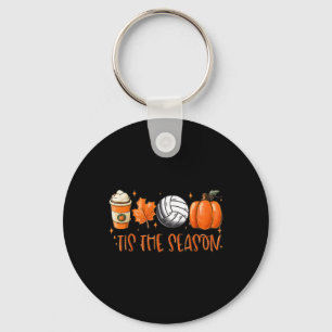 Tis The Season Pumpkin Leaf Latte Fall Volleyball Key Ring