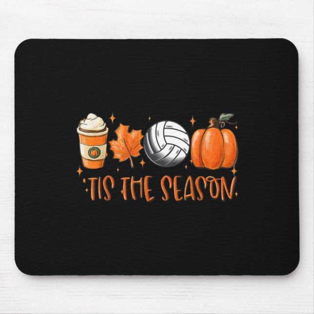 Tis The Season Pumpkin Leaf Latte Fall Volleyball  Mouse Mat (Front)