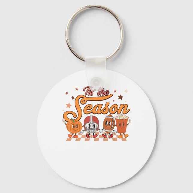 Tis The Season Pumpkin Leaf Latte Football Creativ Key Ring (Front)