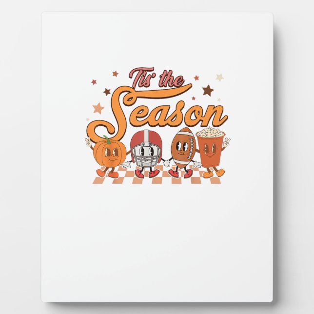 Tis The Season Pumpkin Leaf Latte Football Creativ Plaque (Front)