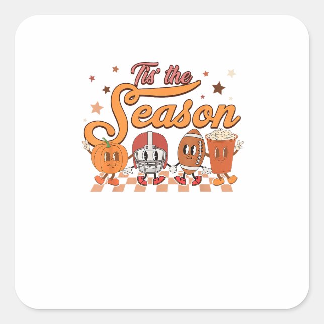 Tis The Season Pumpkin Leaf Latte Football Creativ Square Sticker (Front)