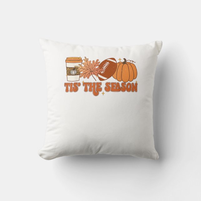 Tis The Season Pumpkin Leaf Thanksgiving Football  Cushion (Front)