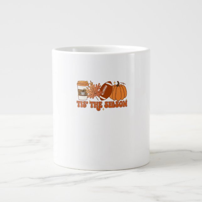 Tis The Season Pumpkin Leaf Thanksgiving Football  Large Coffee Mug (Front)