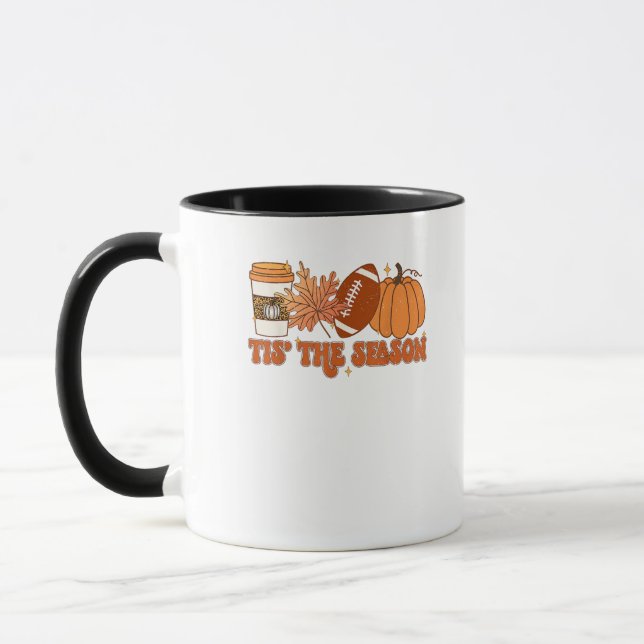 Tis The Season Pumpkin Leaf Thanksgiving Football  Mug (Left)