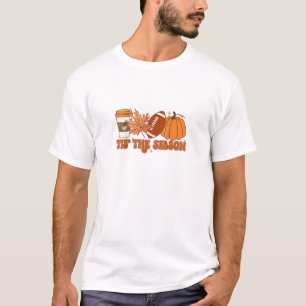 Tis The Season Pumpkin Leaf Thanksgiving Football T-Shirt