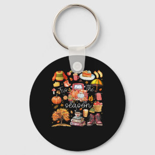 Tis The Season Pumpkin Leaves Autumn Key Ring