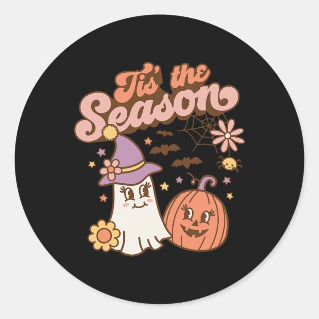 Tis The Season Pumpkin Spice Fall Autumn Halloween Classic Round Sticker (Front)