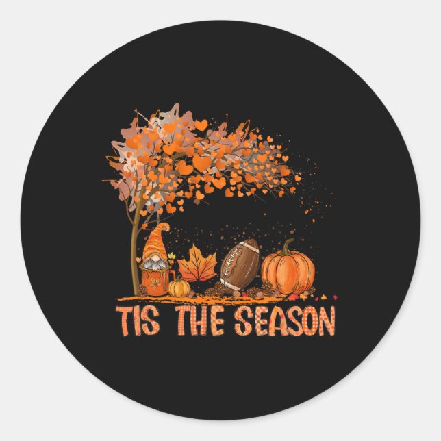 Tis The Season Pumpkin Spice Football Fall Leaves  Classic Round Sticker (Front)