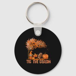 Tis The Season Pumpkin Spice Football Fall Leaves  Key Ring