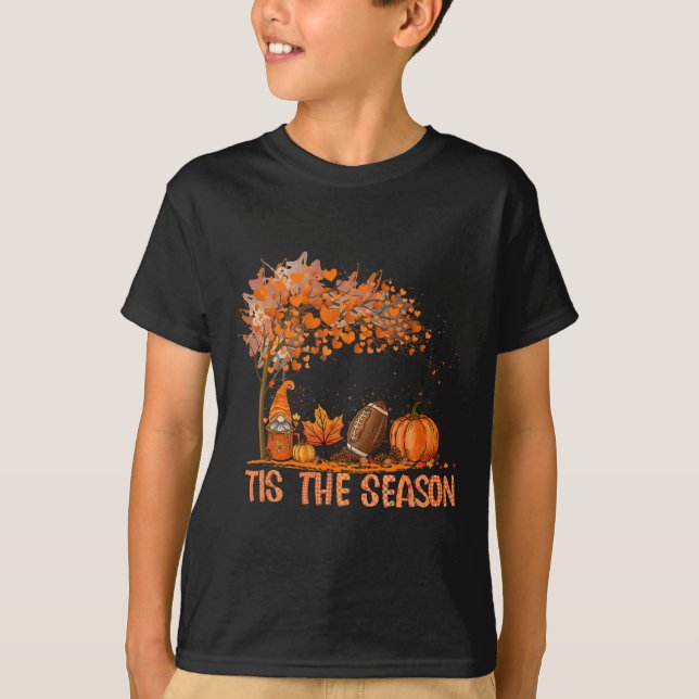 Tis The Season Pumpkin Spice Football Fall Leaves  T-Shirt (Front)