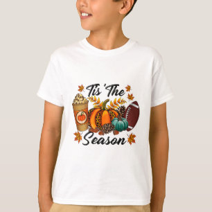 Tis The Season Pumpkin Spice Footbyll Fall Leaves  T-Shirt