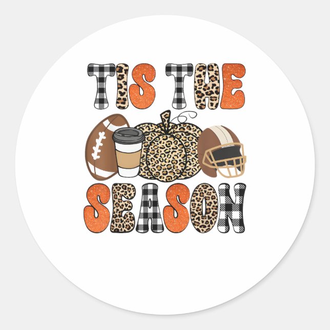 Tis The Season Pumpkin Thanksgiving Football Funny Classic Round Sticker (Front)