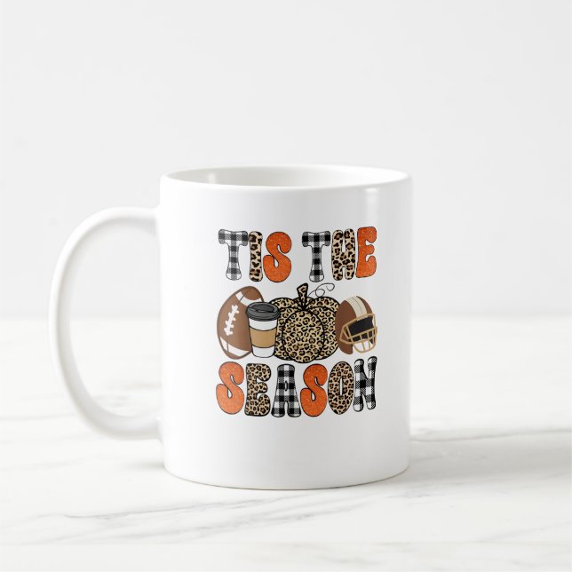Tis The Season Pumpkin Thanksgiving Football Funny Coffee Mug (Left)