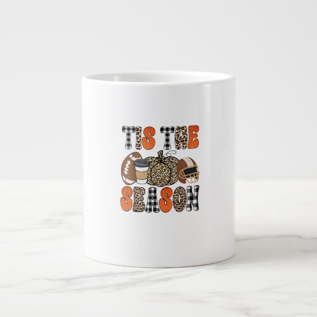 Tis The Season Pumpkin Thanksgiving Football Funny Large Coffee Mug (Front)