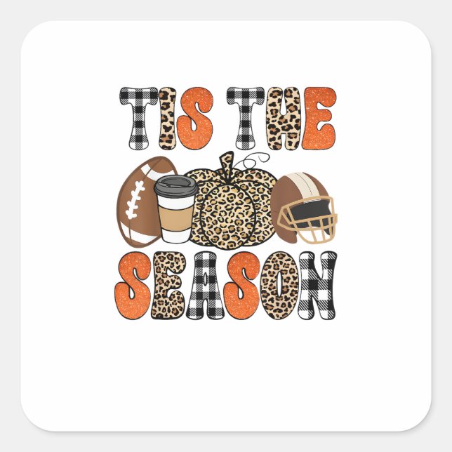 Tis The Season Pumpkin Thanksgiving Football Funny Square Sticker (Front)