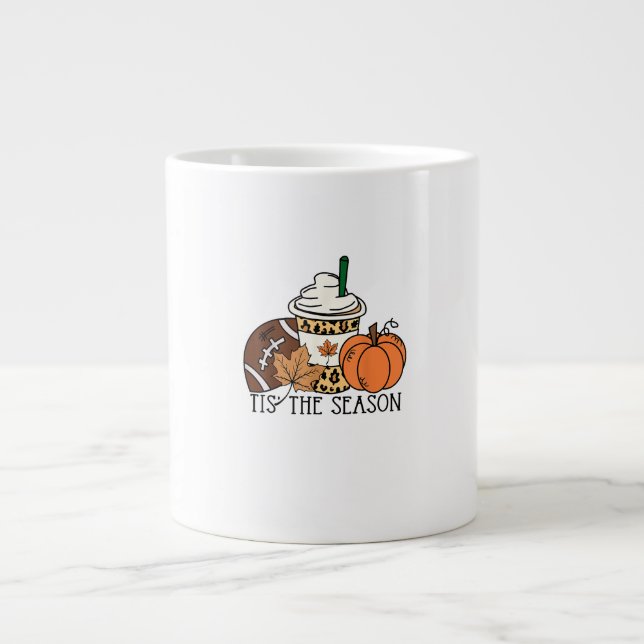Tis The Season Pumpkin Thanksgiving Football Minim Large Coffee Mug (Front)