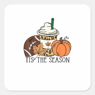 Tis The Season Pumpkin Thanksgiving Football Minim Square Sticker