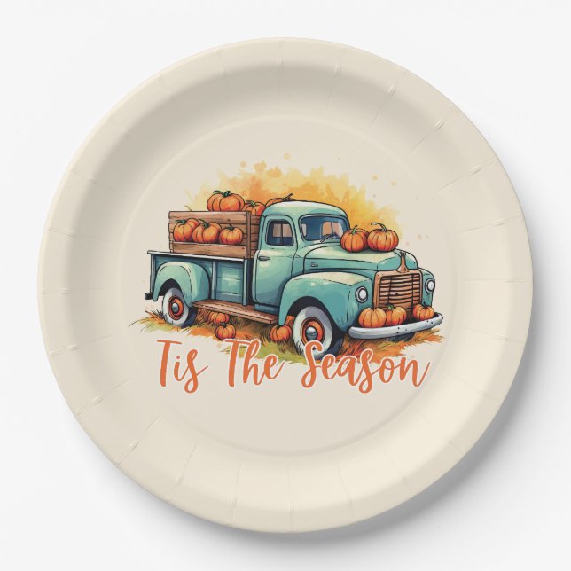 'Tis The Season Pumpkin Truck Paper Plate (Front)