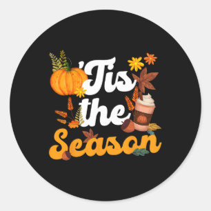 Tis the Season Pumpkins Spice Fall Autumn Leaves M Classic Round Sticker
