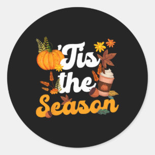 Tis The Season Pumpkins Spice Fall Autumn Leaves M Classic Round Sticker