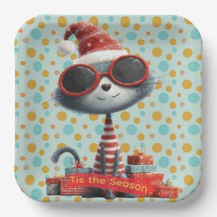 Tis The Season Quirky Cat Paper Plate