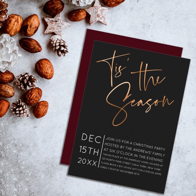 Tis the Season Quote Black Red Minimal Christmas Invitation (Creator Uploaded)