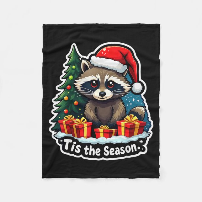 Tis The Season Racoon Christmas Tree Festive Xmas  Fleece Blanket (Front)