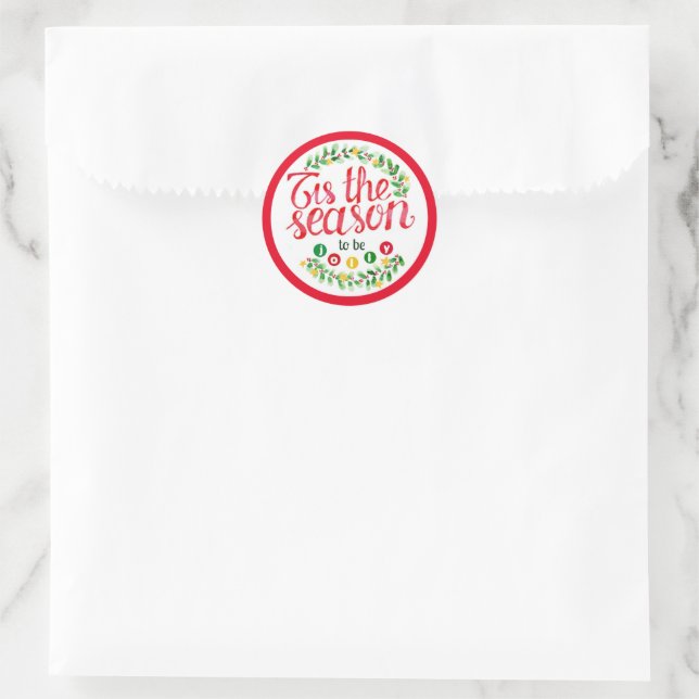 Tis the Season Red Christmas Circle Stickers (Bag)